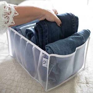 Vani Joprian Wardrobe Clothes Organizer, Closet Organizer Washable, Foldable, Breathable, Mesh Clothes Storage Organizer For Extra Large Jeans 2 Pcs (white)