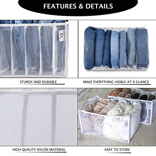 Vani Joprian Wardrobe Clothes Organizer, Closet Organizer Washable, Foldable, Breathable, Mesh Clothes Storage Organizer For Extra Large Jeans 2 Pcs (white)