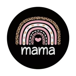 Cute Pink Heart Mama Rainbow Leopard Print Mom Cheetah Black PopSockets Standard PopGrip