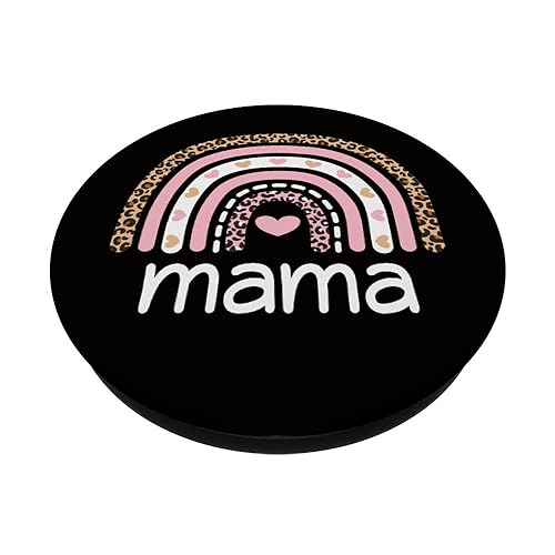 Cute Pink Heart Mama Rainbow Leopard Print Mom Cheetah Black PopSockets Standard PopGrip