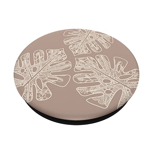 Tropical Monstera Leaves Boho Beige Neutral Floral Pattern PopSockets Swappable PopGrip