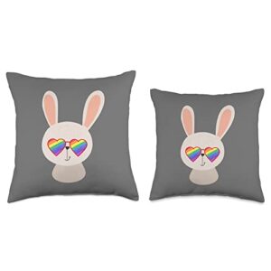 Gay Pride Cute Bunny Lover Gifts Cute Bunny Lover LGBTQ Stuff Teen Rainbow Sunglasses Rabbit Throw Pillow, 16x16, Multicolor