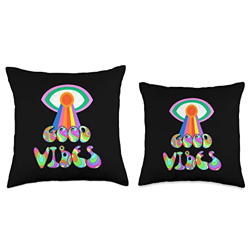 Neo-Retro Skar Alt Indie Cool Nostalgia Aesthetic Kidcore Weird Trippy Hippie Eye Retro Rainbow Good-Vibes Y2K Throw Pillow, 16x16, Multicolor