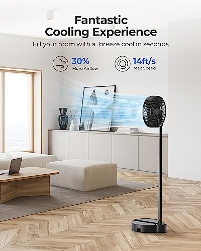 8" Portable Rechargeable Fan, 10000mAh Battery Operated Oscillating Fan, 3 Speeds, Adjustable Height, Foldable Fan, Quiet Small Standing Fan, Powerful USB Desk Fan for Home Office Picnic Camping