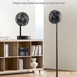 8" Portable Rechargeable Fan, 10000mAh Battery Operated Oscillating Fan, 3 Speeds, Adjustable Height, Foldable Fan, Quiet Small Standing Fan, Powerful USB Desk Fan for Home Office Picnic Camping