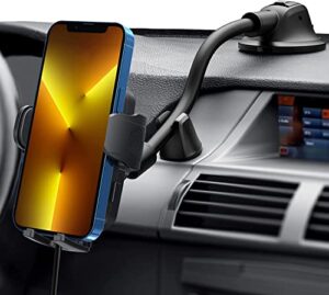 car cell phone holder mount, 2 in 1 dashboard windshield phone mount for car with stabilizer, car phone mount windshield with super sticky gel suction cup, iphone holder for car fit for all phones