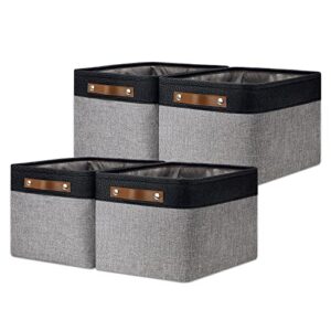 dullemelo canvas storage bin with handles, fabric bins for shelves, bedroom, office,nursery,fabric storage baskets for toys, clothes,gift(black&grey,15"x11"x9.5",4-pack)