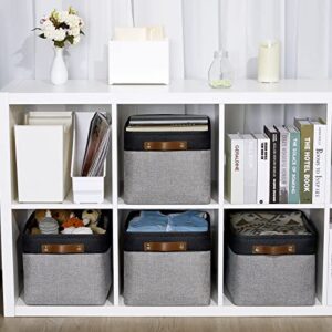 DULLEMELO Canvas Storage Bin with Handles, Fabric Bins for Shelves, Bedroom, Office,Nursery,Fabric Storage Baskets for Toys, Clothes,Gift(Black&Grey,15"x11"x9.5",4-Pack)