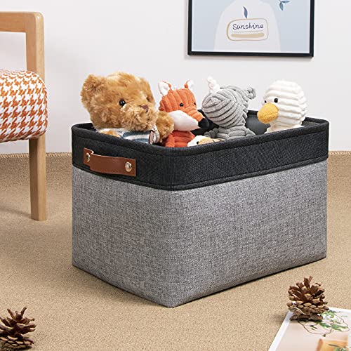 DULLEMELO Canvas Storage Bin with Handles, Fabric Bins for Shelves, Bedroom, Office,Nursery,Fabric Storage Baskets for Toys, Clothes,Gift(Black&Grey,15"x11"x9.5",4-Pack)