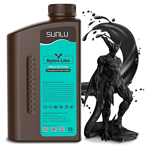 SUNLU 3D Printer Resin, Strong Durable Nylon Like 3D Resin for LCD DLP SLA Resin 3D Printers, 395-405nm UV Light Curing 3D Printing Liquid Photopolymer Resin, Good for Functional Parts, 1000g, Black