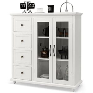 petsite sideboard buffet storage cabinet, modern credenza coffee bar station console table cupboard for kitchen entryway dining room, white