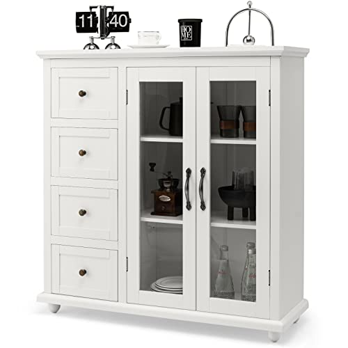 PETSITE Sideboard Buffet Storage Cabinet, Modern Credenza Coffee Bar Station Console Table Cupboard for Kitchen Entryway Dining Room, White