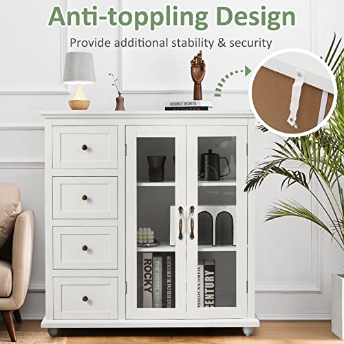 PETSITE Sideboard Buffet Storage Cabinet, Modern Credenza Coffee Bar Station Console Table Cupboard for Kitchen Entryway Dining Room, White
