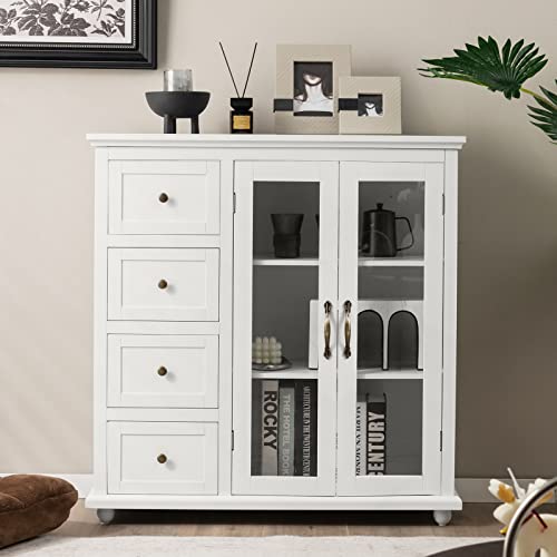 PETSITE Sideboard Buffet Storage Cabinet, Modern Credenza Coffee Bar Station Console Table Cupboard for Kitchen Entryway Dining Room, White