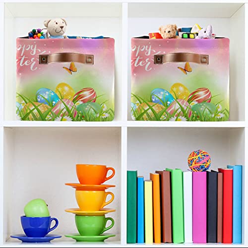 Foldable Storage Basket, Cube Organizer Bins Happy Easter Cube Bag Dual Handles for Closet Shelf