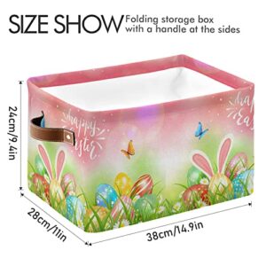 Foldable Storage Basket, Cube Organizer Bins Happy Easter Cube Bag Dual Handles for Closet Shelf