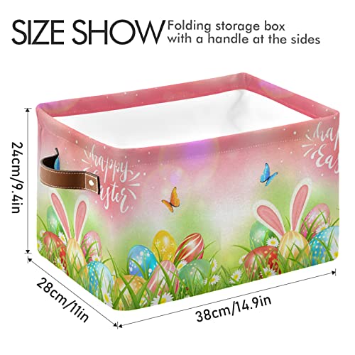 Foldable Storage Basket, Cube Organizer Bins Happy Easter Cube Bag Dual Handles for Closet Shelf