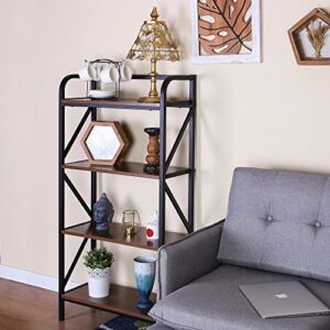 MAISON ARTS 4 Tier Bookshelf, 47" Free Standing Bookcase, Modern Metal Frame Book Shelf for Living Room Home Office, Rustic Brown