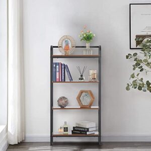 MAISON ARTS 4 Tier Bookshelf, 47" Free Standing Bookcase, Modern Metal Frame Book Shelf for Living Room Home Office, Rustic Brown