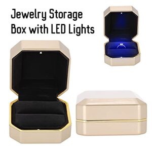 ZZYINH AN207 New Luxury Ring Pendant Necklace Box Wedding Case Jewelry Gift W/LED Light for Proposal Exquisite Jewelry Display Box Holder Small Jewelry (Color : Ring Box)