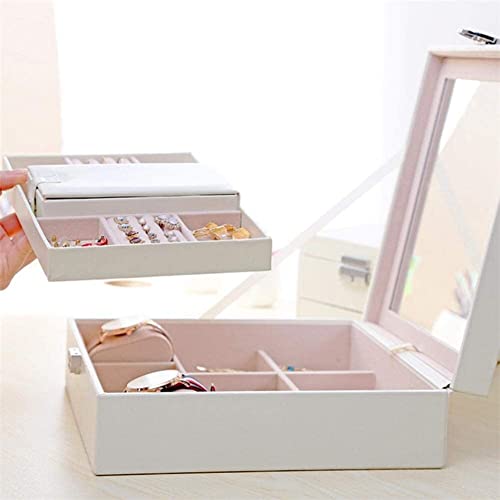 ZZYINH AN207 Big Jewelry Box with Mirror High Capacity Multilayers Rings Bracelets Jewelry Packaging Display Box Small Jewelry (Color : White)