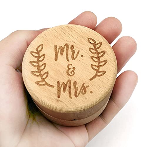 ZZYINH AN207 Personalized Engraving Rustic Wedding Wooden Ring Box Jewelry Trinket Storage Containers Custom Mr & Mrs Rings Bearer Small Jewelry