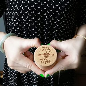 ZZYINH AN207 Personalized Rustic Wedding Wooden Ring Box Jewelry Trinket Storage Container Holder Custom Mr and Mrs Rings Bearer Small Jewelry