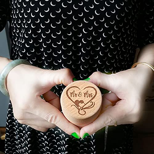 ZZYINH AN207 Personalized Engraving Rustic Wedding Wooden Ring Box Jewelry Trinket Storage Container Holder Custom Mr & Mrs Rings Bearer Small Jewelry