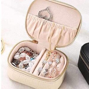 ZZYINH AN207 Simple Jewelry Box PU Leather Earrings Necklace Bracelet Storage European Style Portable Travel Jewellery Organizer Small Jewelry (Color : Beige)