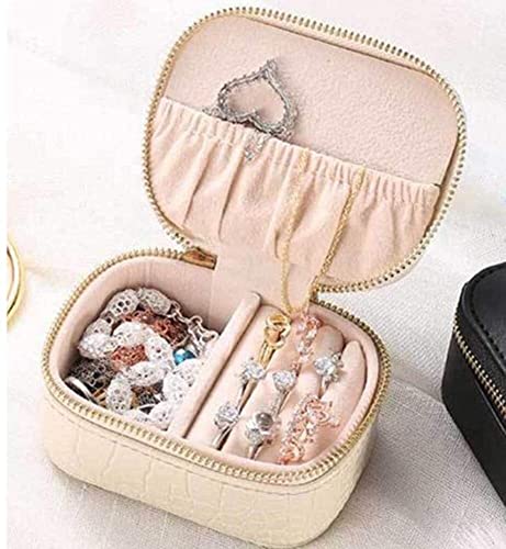 ZZYINH AN207 Simple Jewelry Box PU Leather Earrings Necklace Bracelet Storage European Style Portable Travel Jewellery Organizer Small Jewelry (Color : Beige)