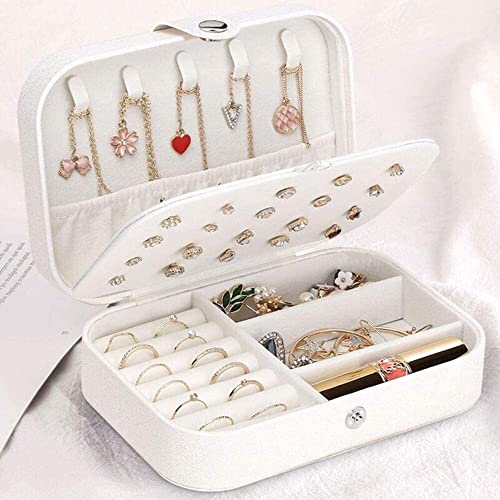 ZZYINH AN207 Jewelry Box for Earrings Ring Necklaces Storage PU Leather Box for Jewelry Portable Organizer for Jewelry Travel Jewelry case Small Jewelry (Color : White)