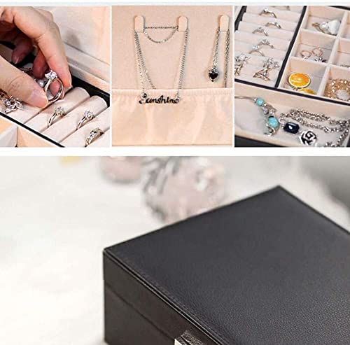 ZZYINH AN207 Exquisite Jewelry Box Women Leather Packaging Necklace Rings Bracelet Storage Organizer Display Gift Boxes Small Jewelry (Color : Black)