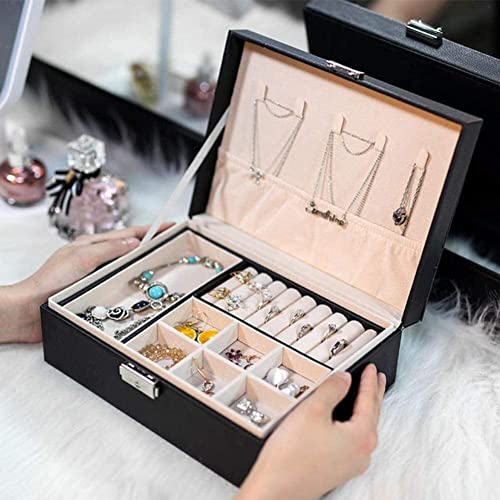 ZZYINH AN207 Exquisite Jewelry Box Women Leather Packaging Necklace Rings Bracelet Storage Organizer Display Gift Boxes Small Jewelry (Color : Black)