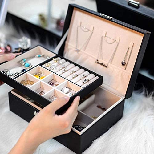 ZZYINH AN207 Exquisite Jewelry Box Women Leather Packaging Necklace Rings Bracelet Storage Organizer Display Gift Boxes Small Jewelry (Color : Black)
