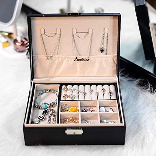 ZZYINH AN207 Exquisite Jewelry Box Women Leather Packaging Necklace Rings Bracelet Storage Organizer Display Gift Boxes Small Jewelry (Color : Black)