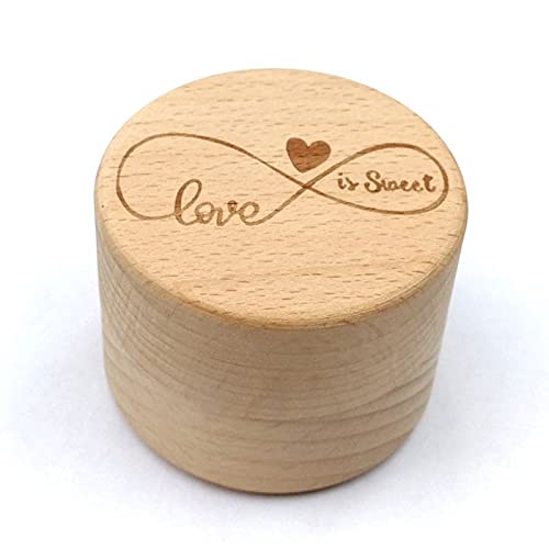 ZZYINH AN207 Personalized Engraving Rustic Wedding Wooden Ring Box Jewelry Trinket Storage Container Holder Custom Love is Sweet Rings Bearer Small Jewelry