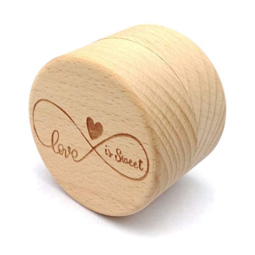 ZZYINH AN207 Personalized Engraving Rustic Wedding Wooden Ring Box Jewelry Trinket Storage Container Holder Custom Love is Sweet Rings Bearer Small Jewelry