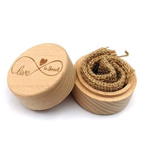 ZZYINH AN207 Personalized Engraving Rustic Wedding Wooden Ring Box Jewelry Trinket Storage Container Holder Custom Love is Sweet Rings Bearer Small Jewelry