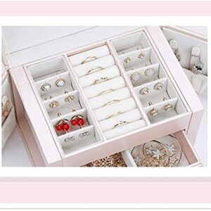 ZZYINH AN207 Three-Tier Storage Jewelry Box with Mirror Portable Silk Thread Storage Box Stud Earrings Ring Jewelry Box Small Jewelry (Color : Pink)