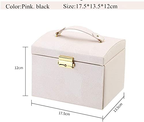 ZZYINH AN207 Three-Tier Storage Jewelry Box with Mirror Portable Silk Thread Storage Box Stud Earrings Ring Jewelry Box Small Jewelry (Color : Pink)