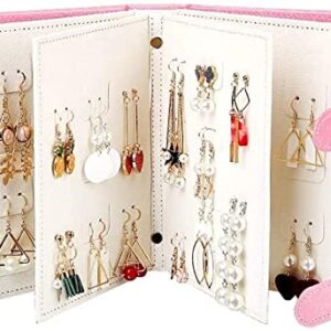 ZZYINH AN207 Portable Leather Earrings Studs Display Rack Book Style Earring Jewelry Display Stand Holder Storage Box Small Jewelry (Color : Pink)