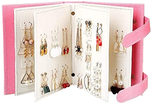 ZZYINH AN207 Portable Leather Earrings Studs Display Rack Book Style Earring Jewelry Display Stand Holder Storage Box Small Jewelry (Color : Pink)