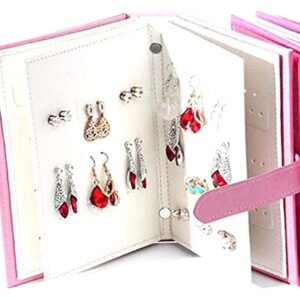 ZZYINH AN207 Portable Leather Earrings Studs Display Rack Book Style Earring Jewelry Display Stand Holder Storage Box Small Jewelry (Color : Pink)