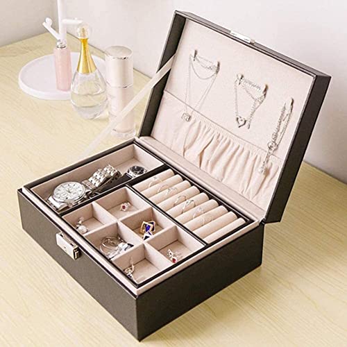 ZZYINH AN207 Double-Layer PU Leather European Jewelry Storage Box Large Space Holder Gift Organizer Travel Necklace Bracelet Earring Case Small Jewelry (Color : Black)