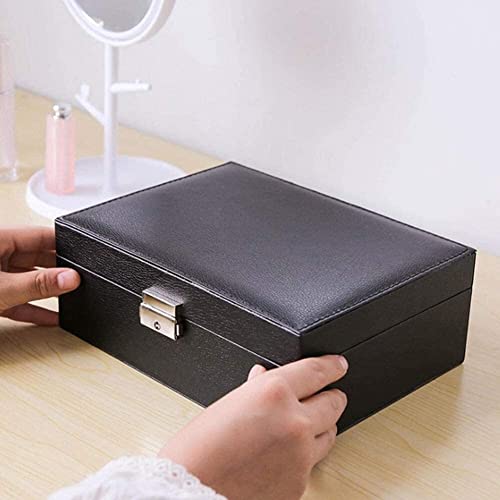 ZZYINH AN207 Double-Layer PU Leather European Jewelry Storage Box Large Space Holder Gift Organizer Travel Necklace Bracelet Earring Case Small Jewelry (Color : Black)
