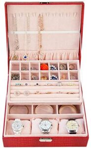 zzyinh an207 pu exquisite leather jewlery box watch box with lock packaging jewlery boxes earrings rings bracelet display holder case small jewelry (color : red)