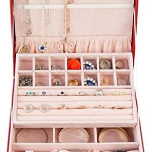 ZZYINH AN207 PU Exquisite Leather Jewlery Box Watch Box with Lock Packaging Jewlery Boxes Earrings Rings Bracelet Display Holder Case Small Jewelry (Color : Red)