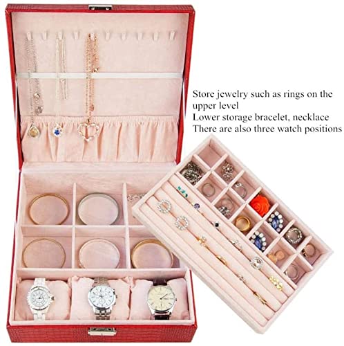 ZZYINH AN207 PU Exquisite Leather Jewlery Box Watch Box with Lock Packaging Jewlery Boxes Earrings Rings Bracelet Display Holder Case Small Jewelry (Color : Red)