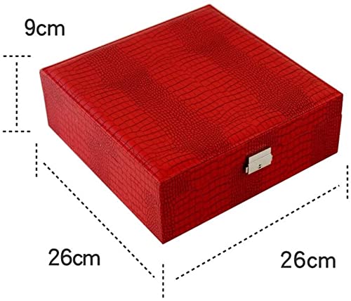 ZZYINH AN207 PU Exquisite Leather Jewlery Box Watch Box with Lock Packaging Jewlery Boxes Earrings Rings Bracelet Display Holder Case Small Jewelry (Color : Red)