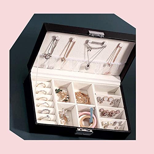 ZZYINH AN207 Jewlery Box Korean Style Simple Portable Earrings Jewelry Ornament Box Large Capacity Organizer Display Travel Jewelry Case Small Jewelry (Color : Black)